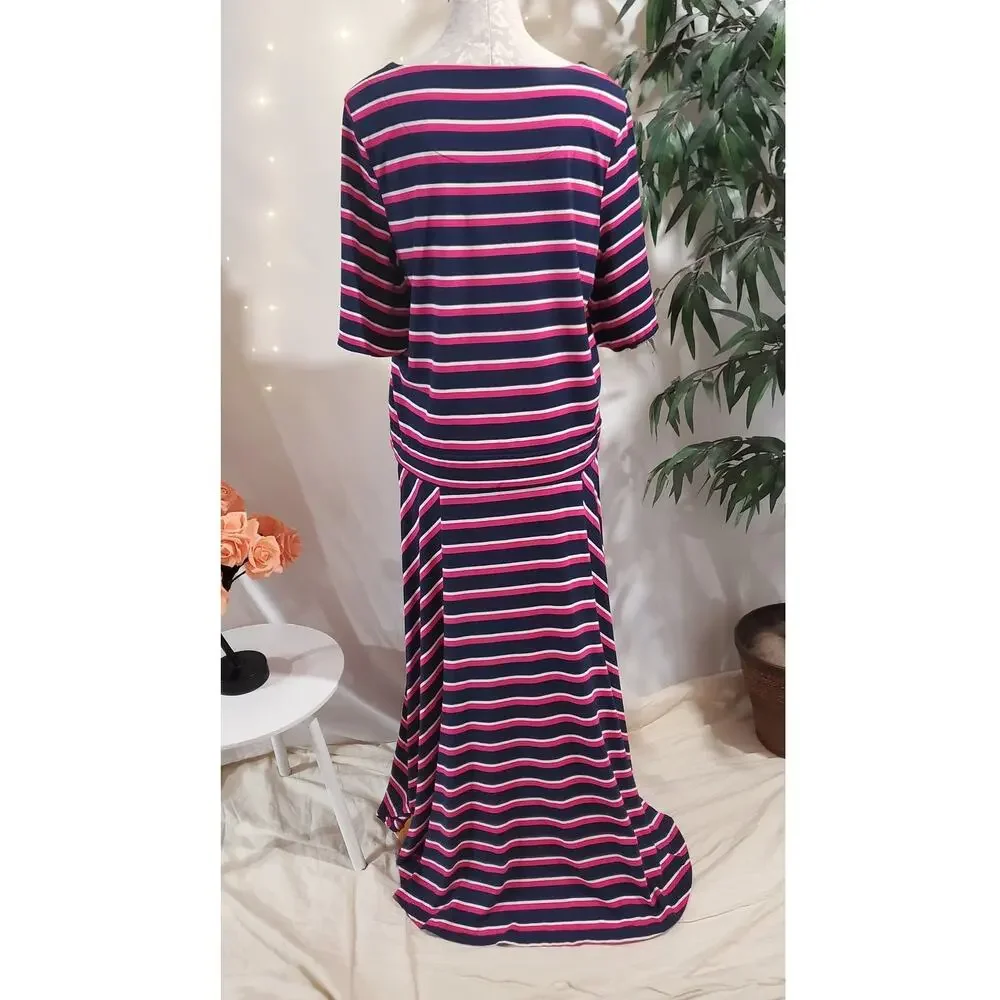 Chicos Womens Jersey Knit Stretchy Striped Top Maxi Skirt Set Size 1/2 M/L Blue - Picture 3 of 12